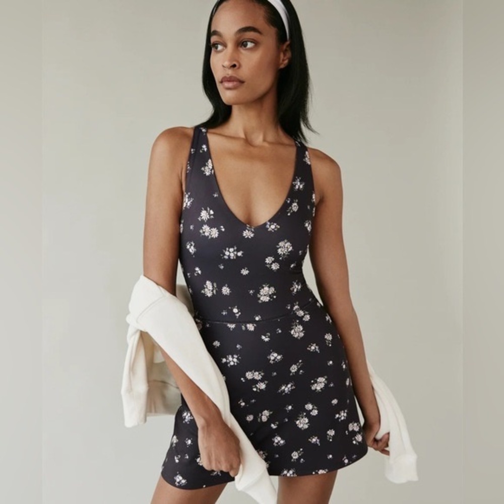 Reformation Black Floral Ecomove Dress